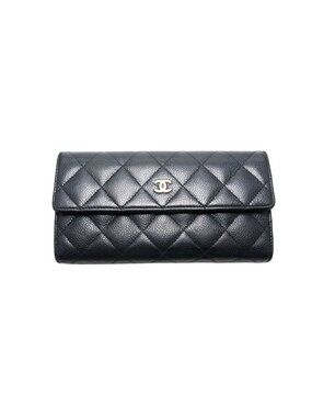 Chanel 19 Quilted Caviar Leather GD 2 Fold Wallet